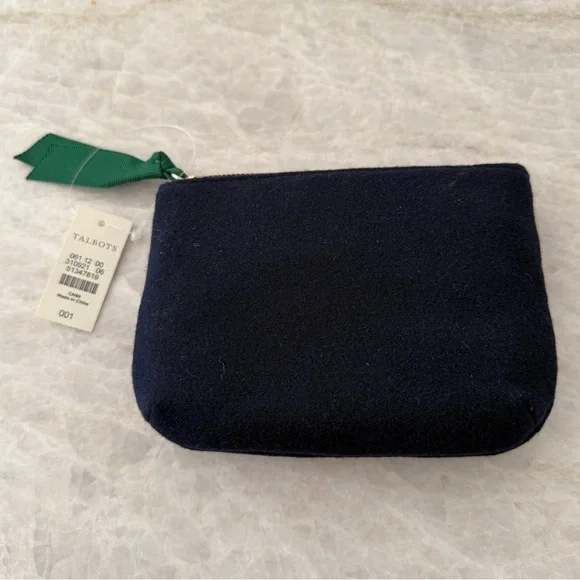 Talbots Dachsund Dog Coin Purse Navy Blue & Faux Leather Zipper Pouch Wallet - Picture 2 of 6